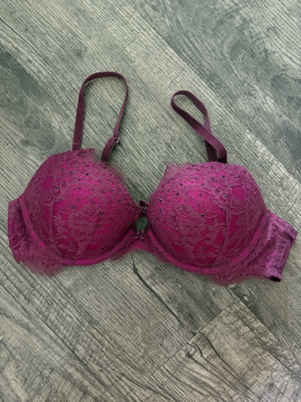 Victoria's Secret Plum Lace Push-Up Bra with Embellishments